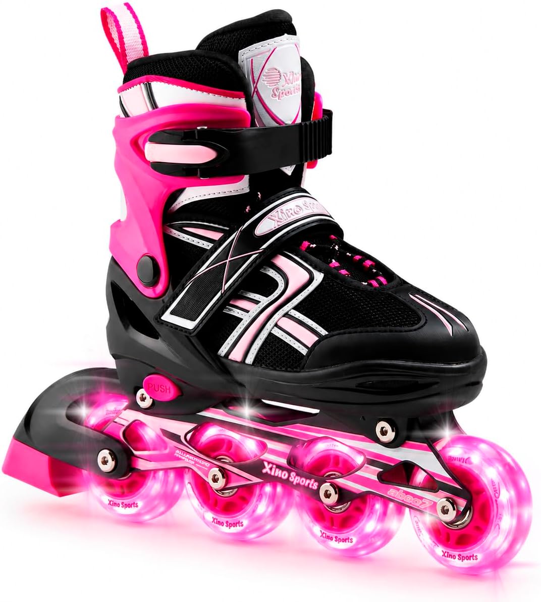 Girls Fuchsia Light-Up Inline Skates | Adjustable | Xino Sports