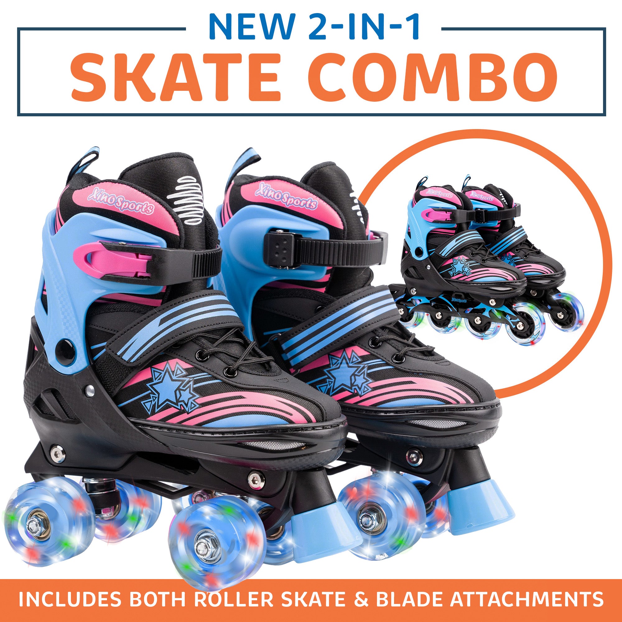 Quad Skates, Inline Skates Combo | Adjustable | Kids, Youth
